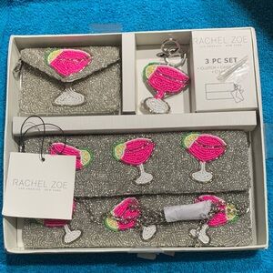Rachel Zoe- 3pc set- clutch, card case, charm